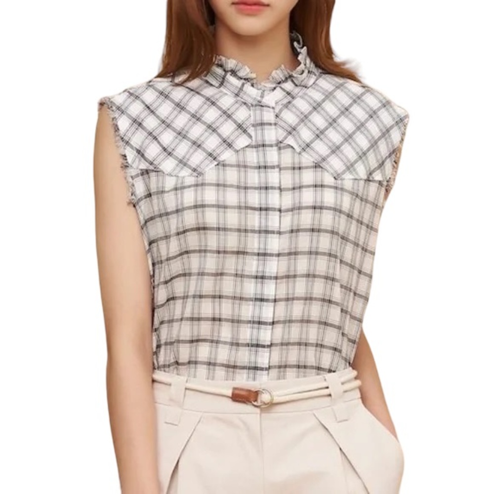 Nili Lotan Feora Plaid Sleeveless Western Top